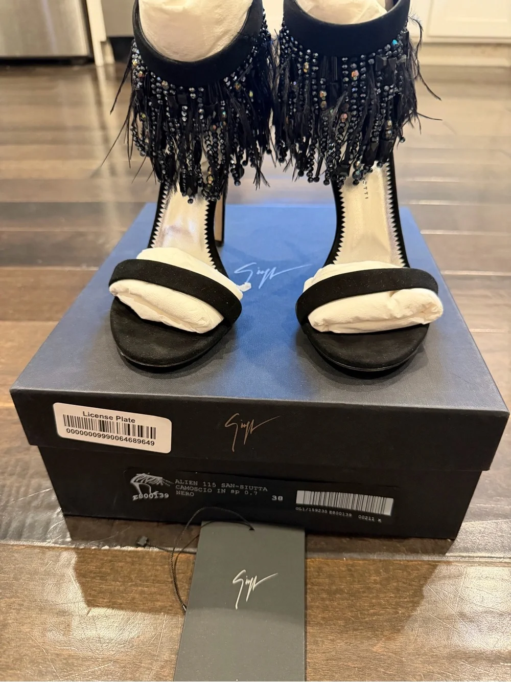 Giuseppe Zanotti Black Beaded Fringe Ankle-Strap Heels